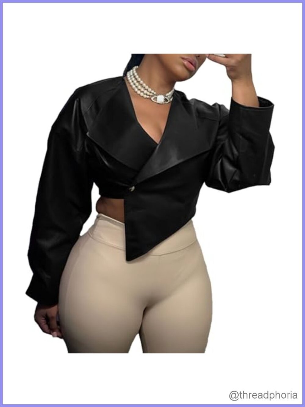 Faux Leather Crop Jacket Button Down Long Sleeve Party Streetwear Coat